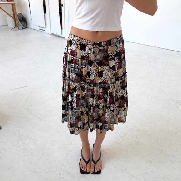 Y2K black multicolored boho tiered midi skirt - Picture 1 of 5